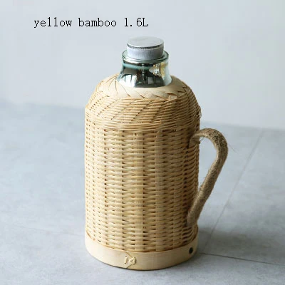 Ручной работы Ткачество бамбуковый термос бутылка для воды традиционный термос крышка thermocup изолированный стеклянный бак термос для чая - Цвет: yellow 1.6L