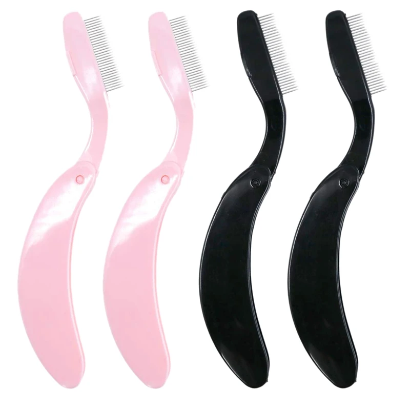 

1 Set 4 Pcs Folding Eyelash Comb Eyebrow Comb Metal Teeth Professional Tool For Define Lash Brow Stainless Steel Comb