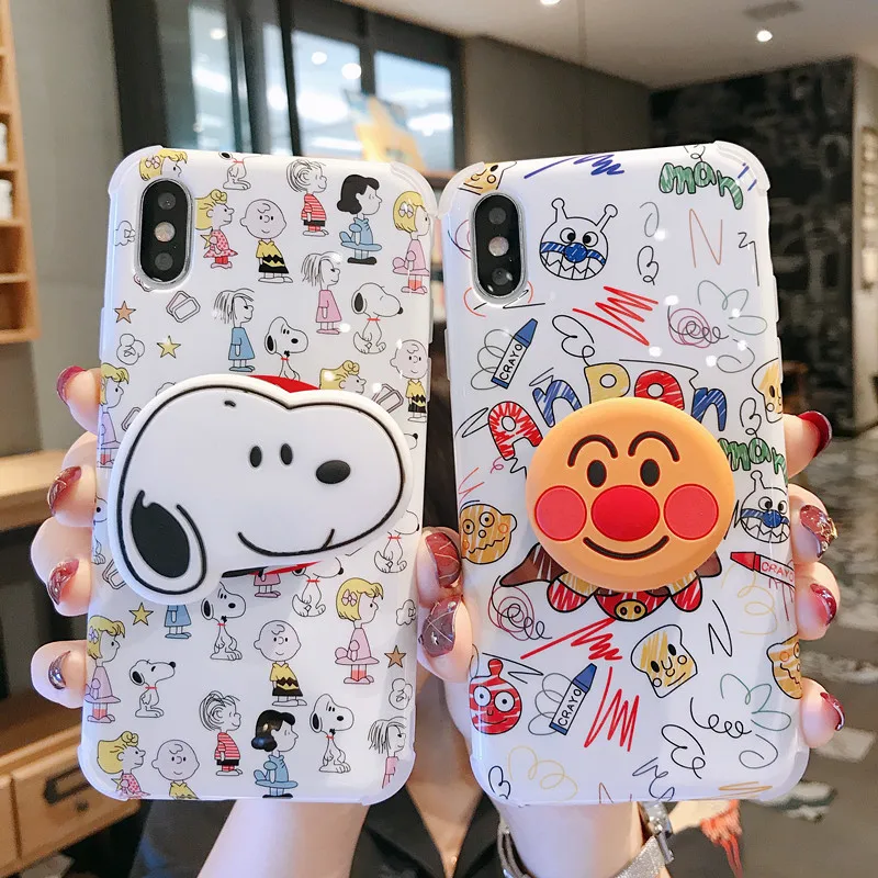 

Japanese Funny Holder Phone Case For iPhoneX XR XS MAX Cartoon Cute Patterned Shell For iPhone8 7 6S Plus Case Shiny Side Cover