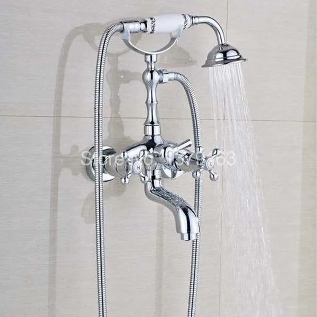 Chrome Brass Two Cross Handles Wall Mounted Clawfoot Bath Tub Faucet ... Chrome Brass Two Cross Handles Wall Mounted Clawfoot Bath Tub Faucet ...