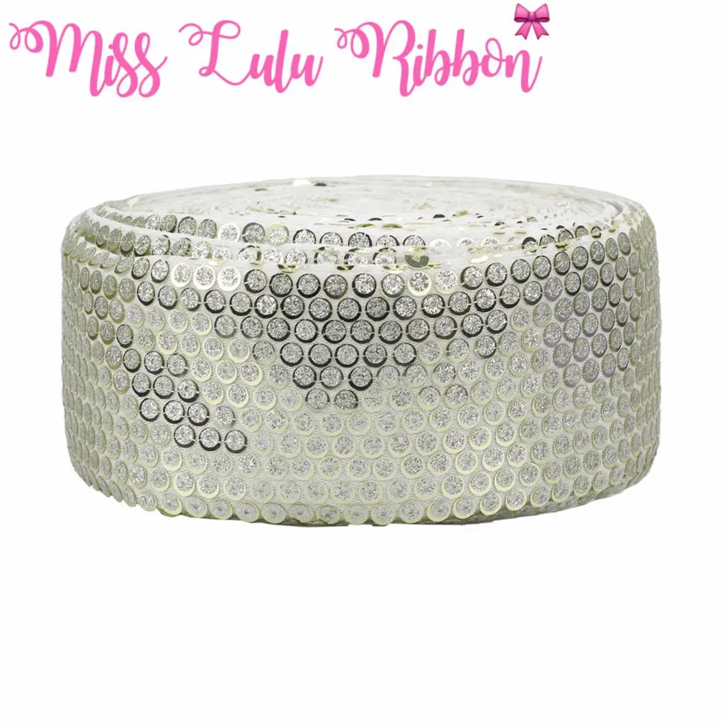 

3"75mm Shiny Sequin Cutting Ribbon (5mm Small Squins) White Sequins Gift Bowknots Making DIY Hair Band 25yards/roll