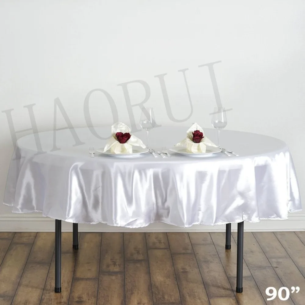 30pcs Customized 90'' White Round Dining Table Cloths Satin Tablecloth