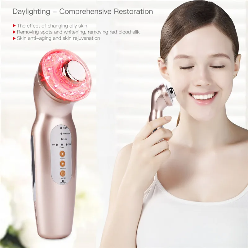  2 Massage Heads Ultrasound Vibration Colorful LED photon Rejuvenation Machine Blackheads Removal Fa - 32960429035