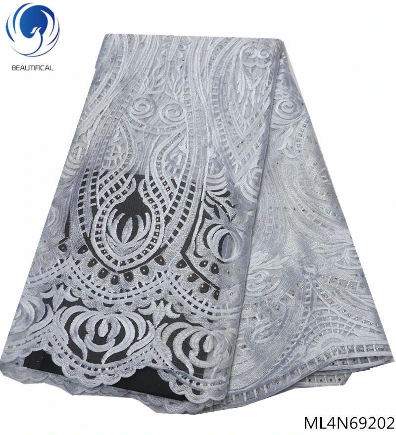 

Beautifical french lace fabric african 2019 white french net lace fabrics with beads and stones for women 5yards/lot ML4N693