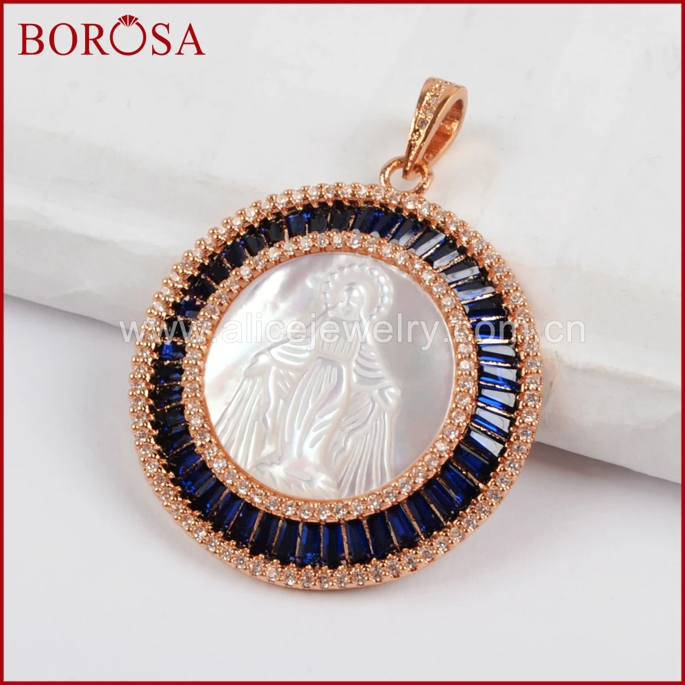 BOROSA Новый 36 мм CZ микро проложить синий кристалл круглый белый корпус бусина