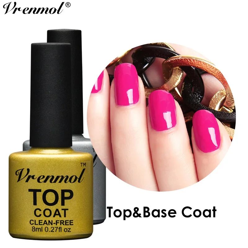 

Vrenmol 8ml No Wipe Top Coat Base Coat Nail Gel Polish Soak Off UV Gel Varnishes Semic Permanent Transperent Primer Makeup Nail