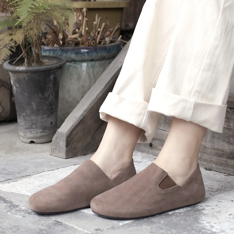 Careaymade-Genuine Leather Round-headed Cattle Shoes of Literature&Art with Suede Sand Skin, Big-headed Doll Shoes, Lazy Shoes Careaymade-Genuine Leather Round-headed Cattle Shoes of Literature&Art with Suede Sand Skin, Big-headed Doll Shoes, Lazy Shoes