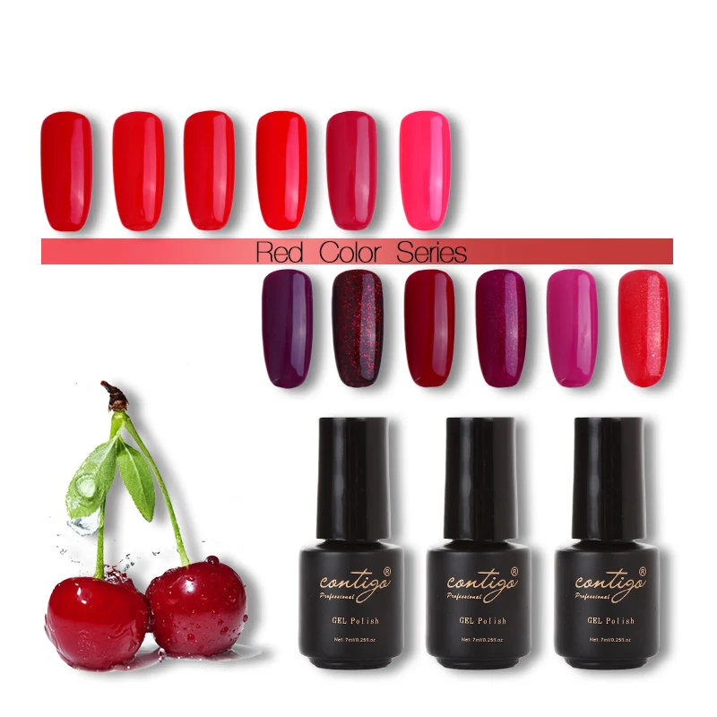 

Contigo Red Color Series UV Gel Nail Polish Vernis Semi Permanant UV Led Soak Off Gel Varnish Bright Fashion Nail Art Lacquer