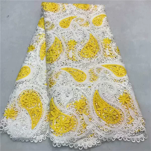 

Beautiful african cord lace 2018 yellow lace fabric high quality guipure lace nigerian lace fabrics for wedding dress AL248-1