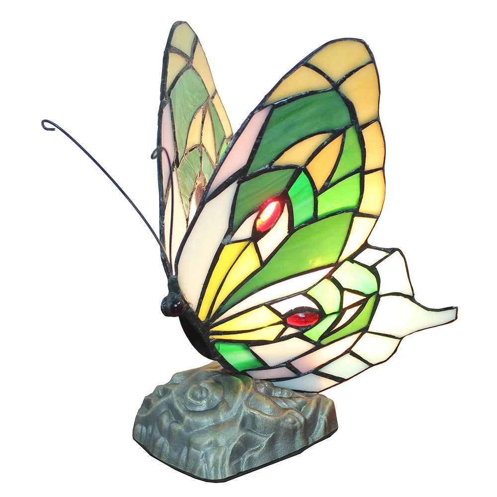 

Stained Glass Yellow Blue Butterfly Accent Lamp Night Light Leaded Glass