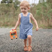 Летние Комбинезоны для маленьких мальчиков и девочек, хлопок, синяя одежда с положительным и отрицательным рисунком, брюки Inafnt, потертые брюки для детей от 1 до 5 лет