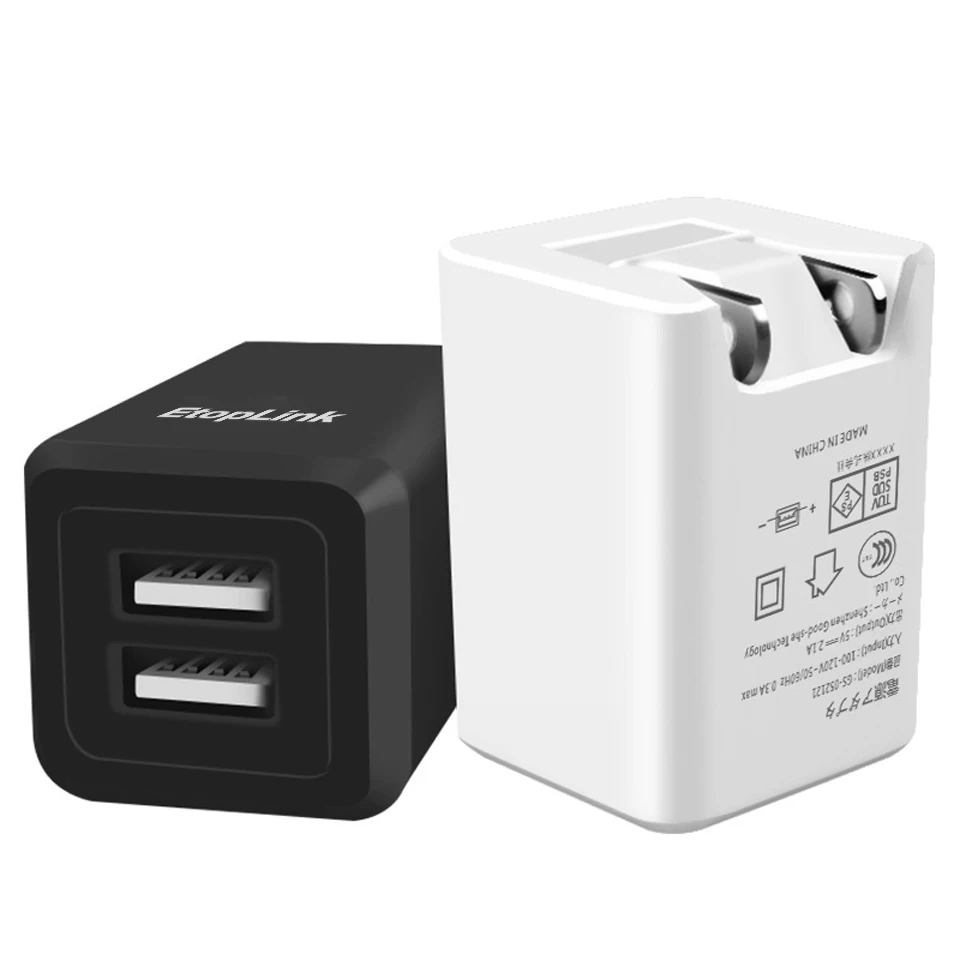 

EtopLink Folding Plug US Charging Adapter 2 Ports USB Charger 5V 2.1A Universal Travel Wall Smart Charging Adapter For Apple