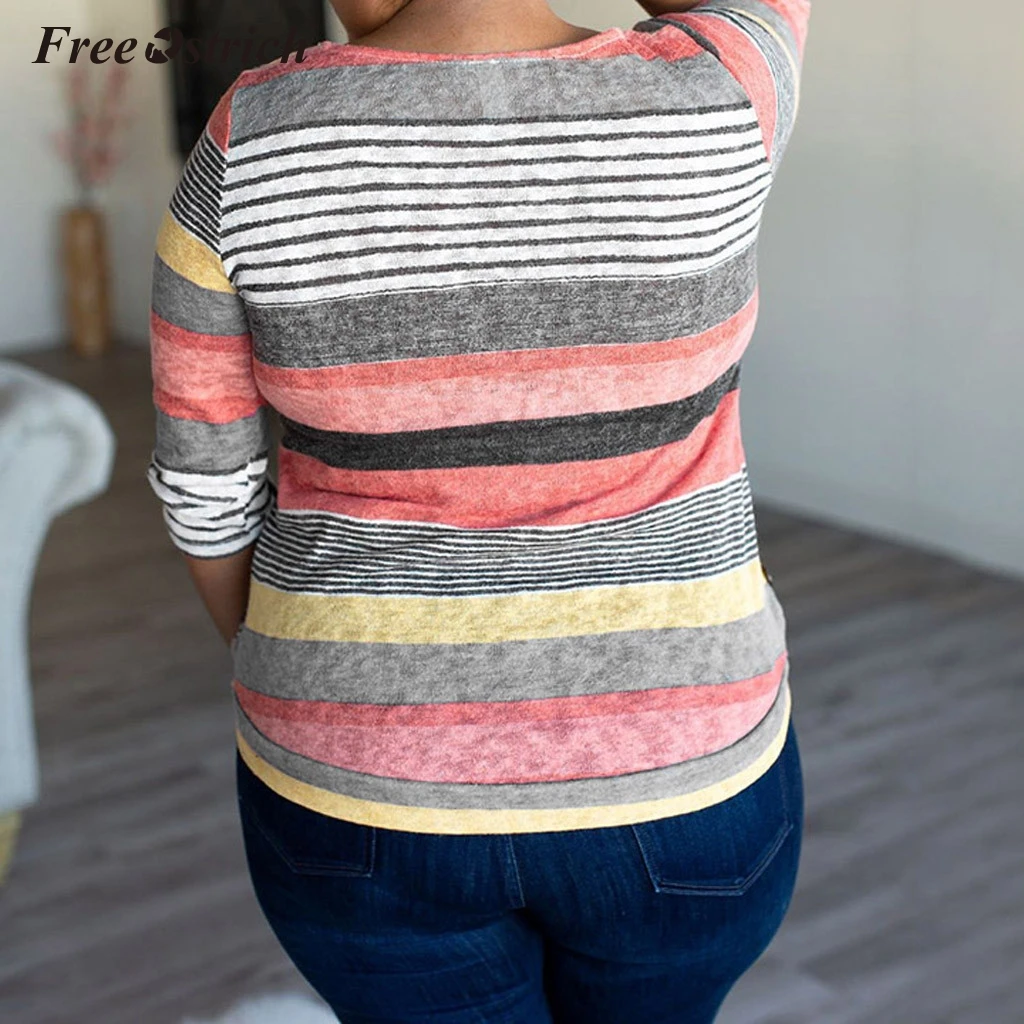 شحن النعامة البلوزات امرأة 2019 الربيع الخريف Stripted زر س الرقبة تونك قمصان عارضة السيدات قمم Blusas قميص فام N30 شحن النعامة البلوزات امرأة 2019 الربيع الخريف Stripted زر س الرقبة تونك قمصان عارضة السيدات قمم Blusas قميص فام N30