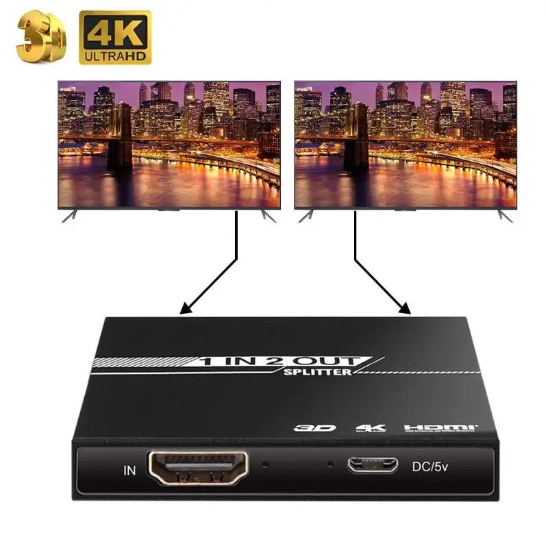 HDMI разветвитель 1 в 2 из алюминия Ver1.4 HDCP 4 K HDMI 1x2 коммутатор 3D 1080 P высокое качество