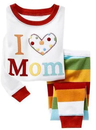 PT1 1 комплект пижамы для маленьких мальчиков и девочек одежда для сна с длинными рукавами и рисунками из мультфильмов, комплекты одежды для детей 2-7 лет хлопок - Цвет: I Love Mom
