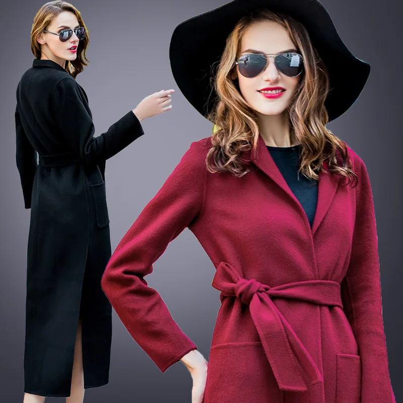 Long Noir 2018 D'hiver rouge bourgogne Laine Automne Manteau Survêtement Tranchée Femmes Tissu Cachemire Gamme De camel Corps Veste Double S Haut W1pTS7w