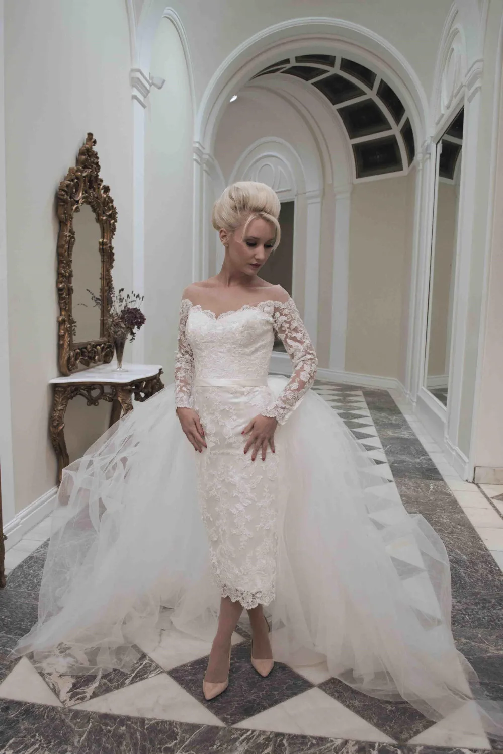 Высокая Низкая кружево robe mariage одежда с длинным рукавом vestido de noiva curto свадебное платье 2018 плеча Мать невесты платья для женщин
