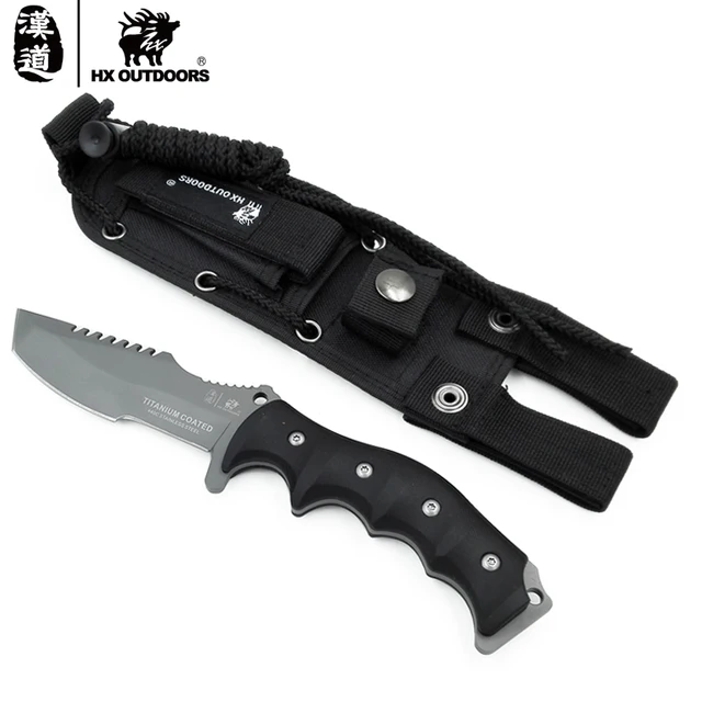 HX outdoor brand survival knife surface plated titanium fixed blade