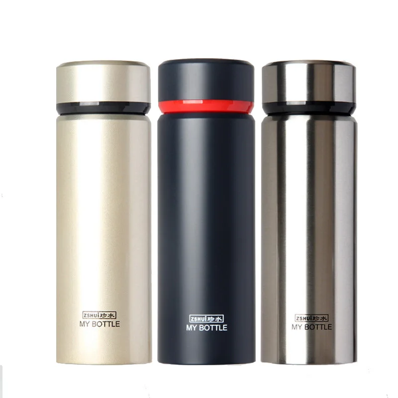 

100pcs thermos stainless steel tea termos mug black business men drinking bottle food grade PP BPA FREE vacuum flask gifts