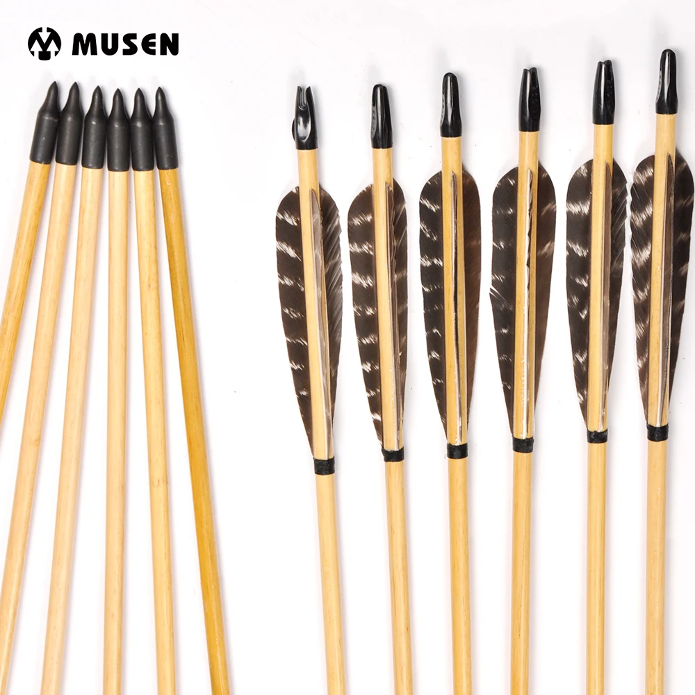 

6pcs Archery Wooden Arrows 80cm Traditional Wooden Arrow Pheasant Hair Turkeys Feather Fit for Longbow Free Shipping