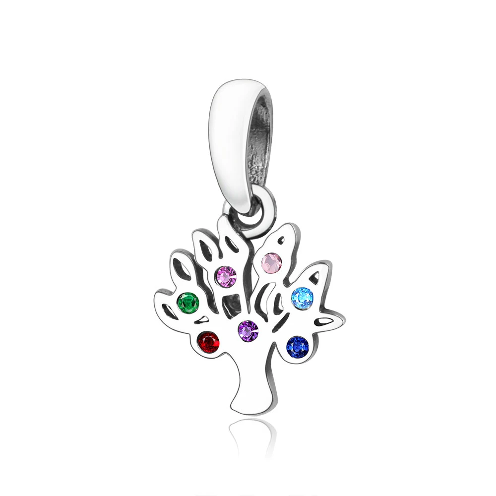 Real 925 Sterling Silver Family Tree Dangle Charm Bead Fit Original
