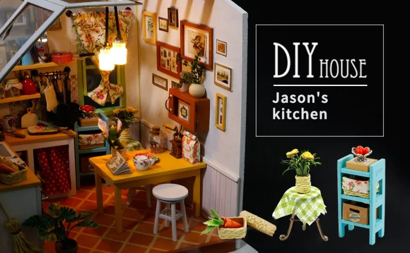 DIY деревянный ребенок мини дома кухня миниатюрные кукольный дом декоративная мебель кукольные домики куклы Развивающие игрушки для детей