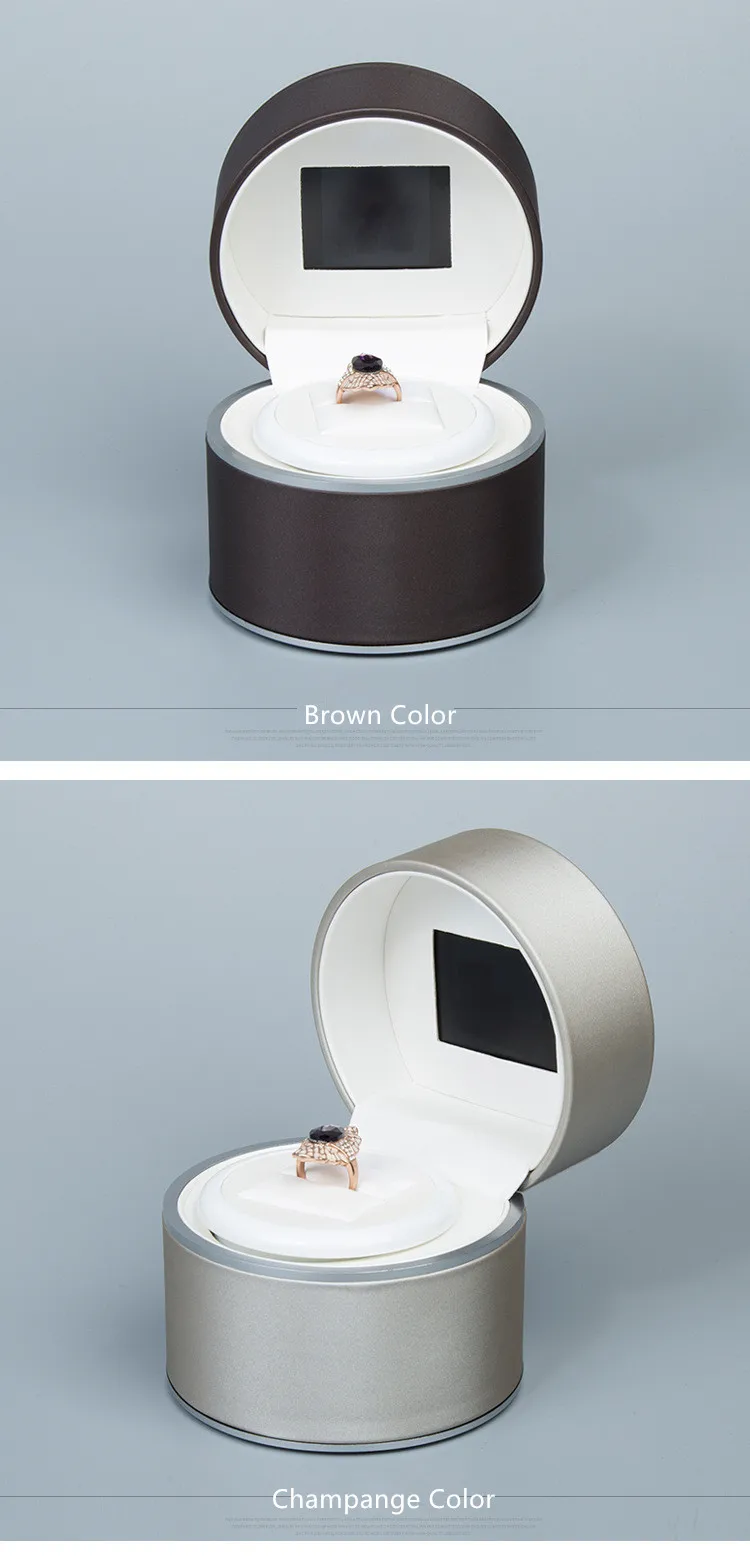 Раунд кожа pu кольцо Дисплей коробка вращать музыки и видео LED кольцо шкатулка воспроизведения видео кольцо box