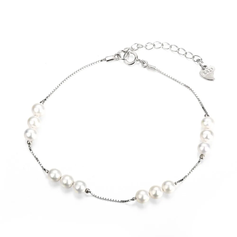 100 Real 925 Sterling Silver Pearl Charm Bracelet Women's Fashion Jewelry Wedding Gifts Top