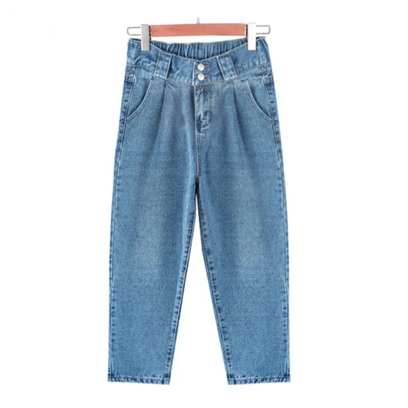 

Women Zipper Pockets High Waist Jeans 2019 New Summer Streetwear Loose Plus Size Denim Harem Jeans