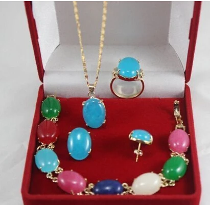 

free shipping 00793 multicolor jade pendant bracelet ring earring