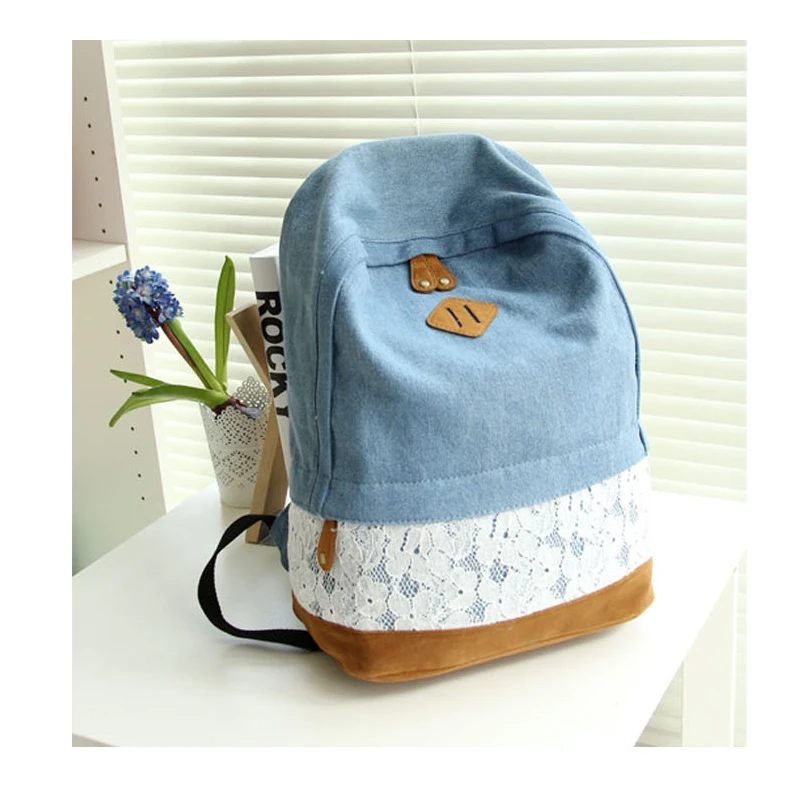 ximier Denim Backpack for Girls Jeans Lace Floral School Bag for