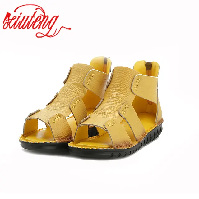Xiuteng Brand Woman Handmade Genuine Leather Sandals Women Flats For Women Flat with Slipper Ladies Summer Shoes 4 Color 