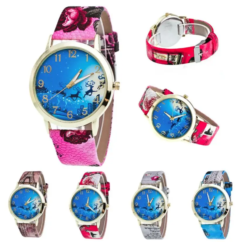 Watch Women Fashion Colorful Stainless Steel Ladies Watch New Christmas Pattern Leather Band Analog Quartz Womens Watches Watch Women Fashion Colorful Stainless Steel Ladies Watch New Christmas Pattern Leather Band Analog Quartz Womens Watches