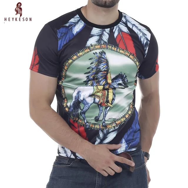 heykeson male 2018 brand short sleeve print largest size t shirt o largest shirt size