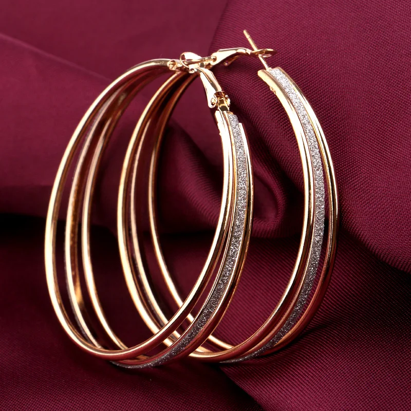 

Topkeeping Brand Women Fashion Jewelry Crystal Silver Gold Color Glittering Exaggerated Earring Three Circles Shape Drop Earring