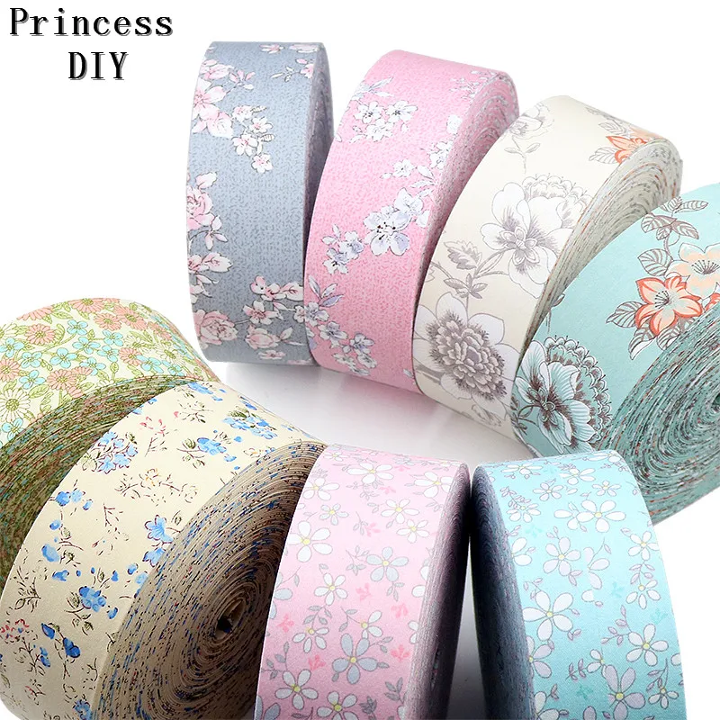 

5m/Lot 10 25mm 50mm Flower Printed Riband Cotton Ribbon 25mm Handmade Craft Tape DIY Dog Collar Hair Bowknot Accessories Trim