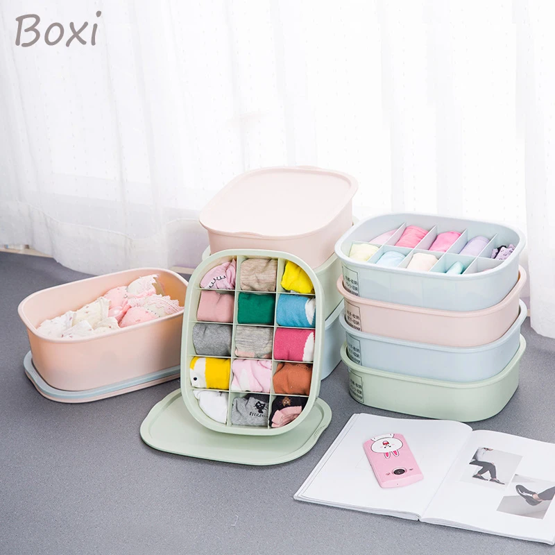 

Boxi Multi-size Plastic Storage Box Underwear Organizer Storage With Cover Home Storage Socks Bra Box For Drawer Organizer Boxes