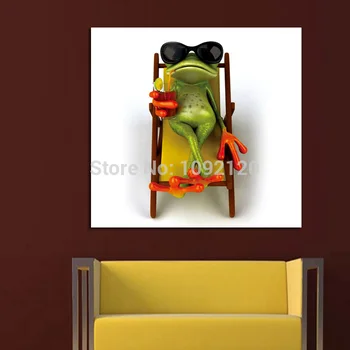 

Handmade Abstract Wall Art Modern Sunbathing Mr. Frog Abstract Decor Lovely Animal Oil Painting On Canvas For Living Room Decor