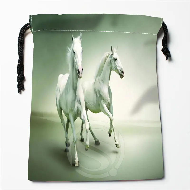 U-3 New Beautiful White Horses Custom Logo Printed receive bag Bag Compression Type drawstring bags size 18X22cm U801!!e3