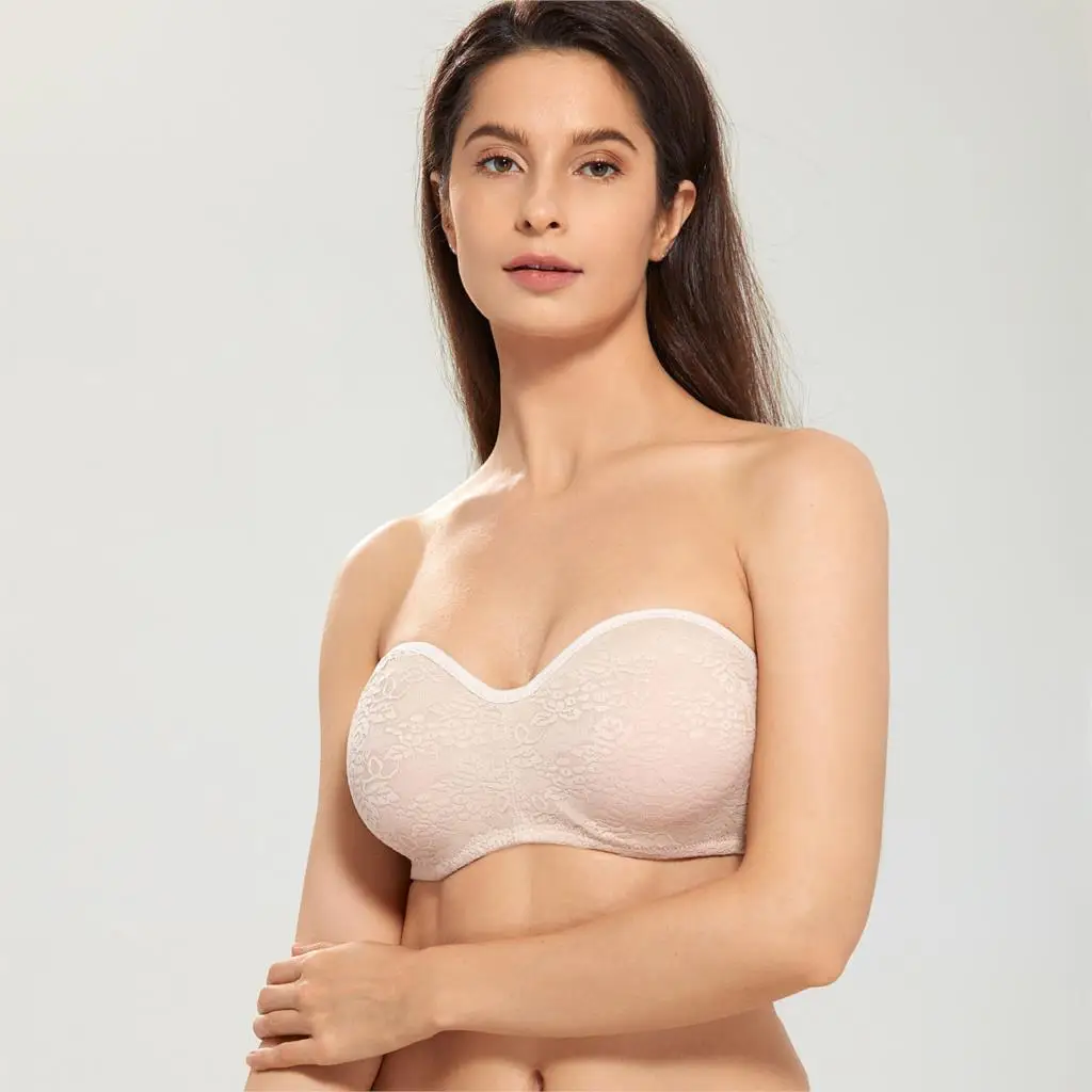 

Women's Smooth No Padding Underwire Smooth Lace Multiway Strapless Bra Plus Size B C D DD E