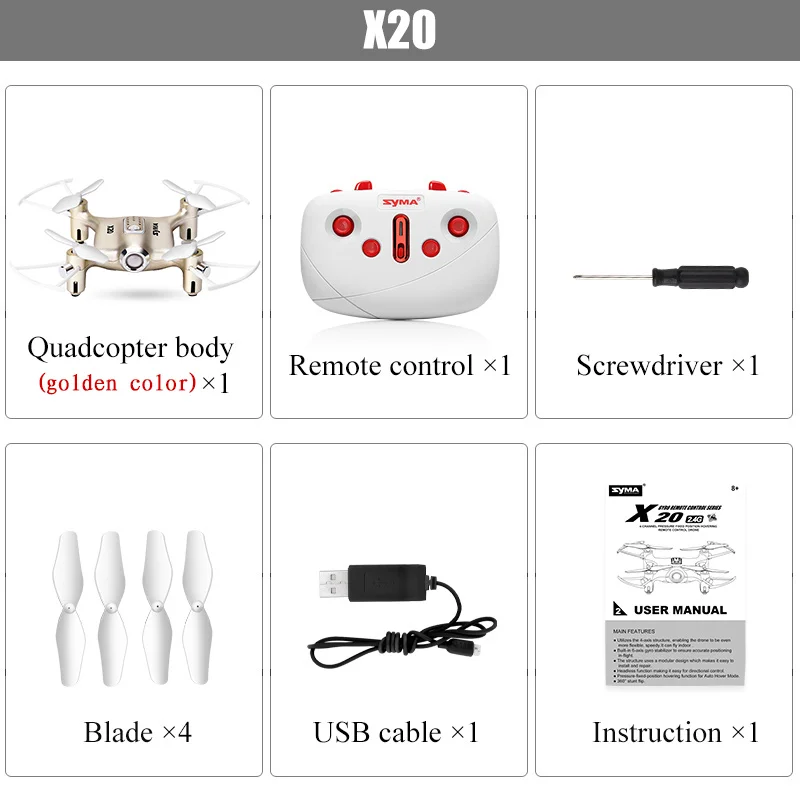 SYMA X20 RC Мини Drone квадрокоптер Quadcopter Вертолет Дрон 360 градусов подвижного headless режим парение Функция дроны Игрушечные лошадки для Обувь для мальчиков - Цвет: X20 Gold