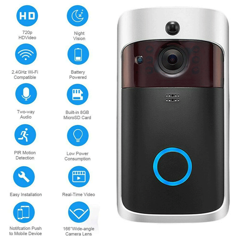 WiFi беспроводной видеодомофон двухсторонний разговор умный PIR дверной звонок Камера Безопасности HD