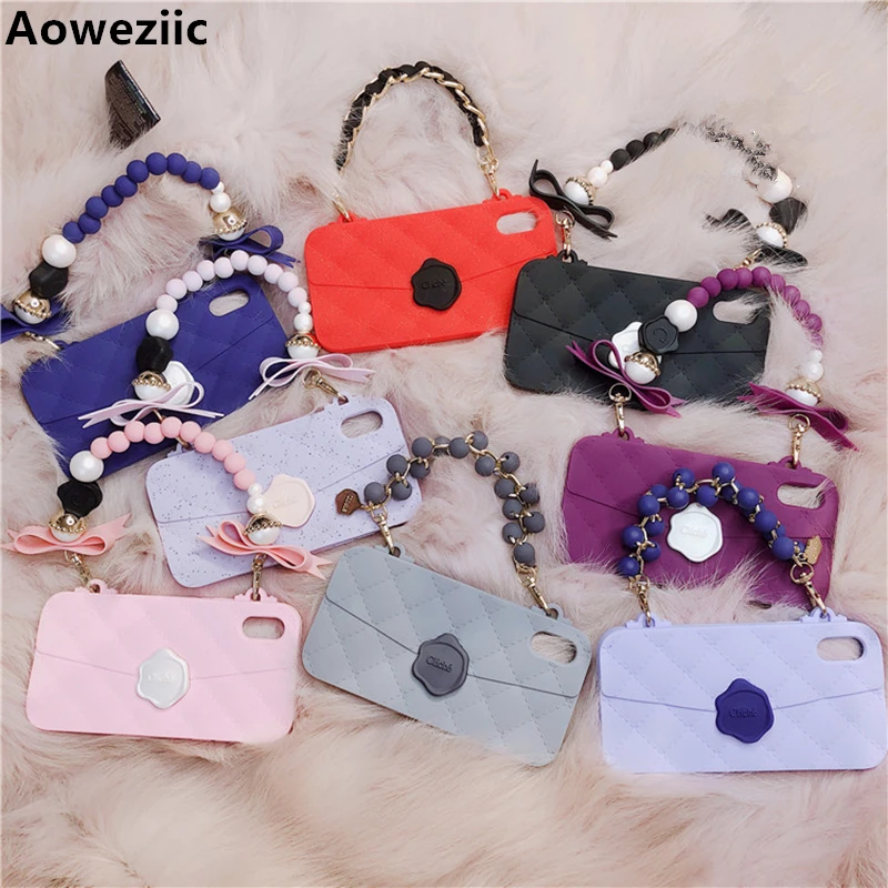 

Aowziic Candies handbag shell 6S full package For iPhone X XS MAX XR cell phone shell 7 8plus case silica gel chain soft sleeve