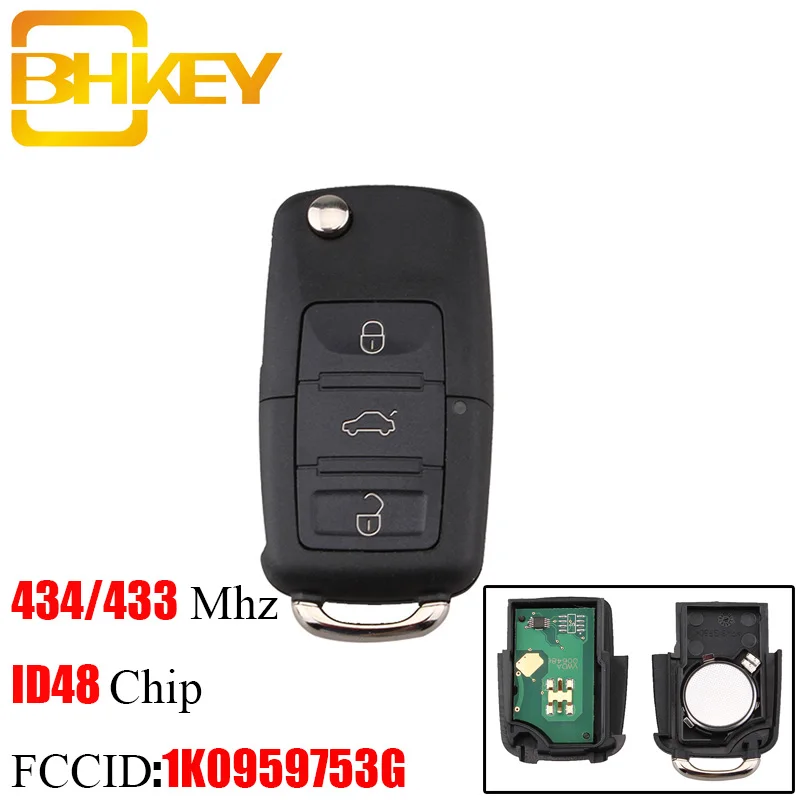 BHKEY 3 кнопки дистанционного ключа для VW 1K0959753G ID48 чип 434 МГц для VOLKSWAGEN VW PASSAT B5 B6 Skoda Tiguan Touran GOLF JETTA POLO