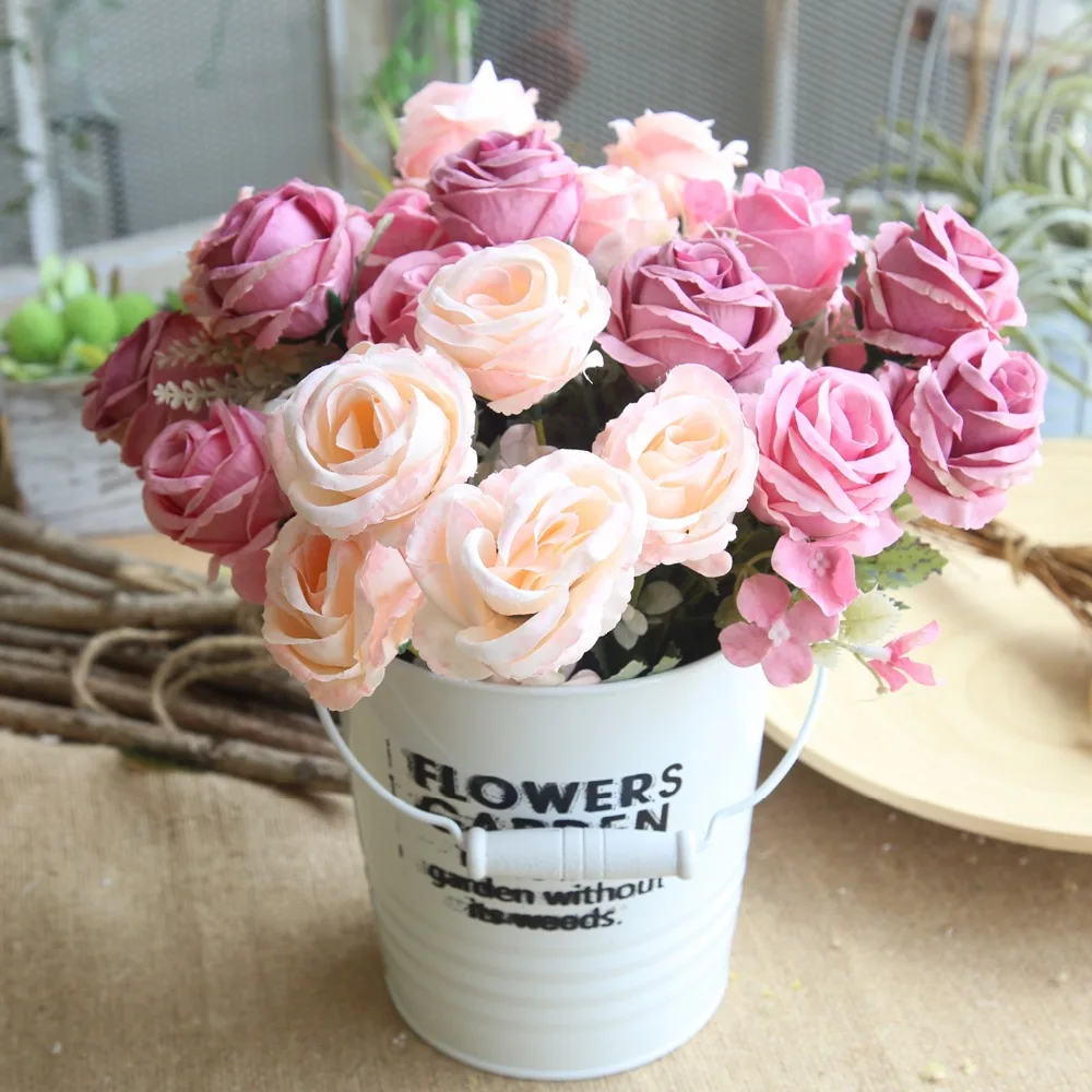 

6 Heads/Bouquet Roses Artificial Flowers Pink White Peonies Silk Flowers Wedding Home Decoration Peony Artificial Flowers