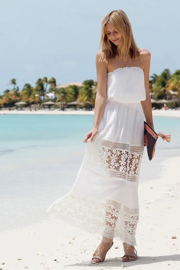 2015 long swimsuit cover up white Bohemian seaside resort Bra dress