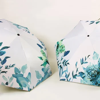

Green-leaf Printing ABS Black Glue Sunscreen Sun Umbrella Foldable Matte Handle 8 bone Three-Fold Five-Fold Umbrellas