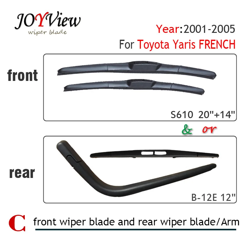 S610 20"+14" Front Wiper Blade and Rear Wiper Arm Blade for Toyota