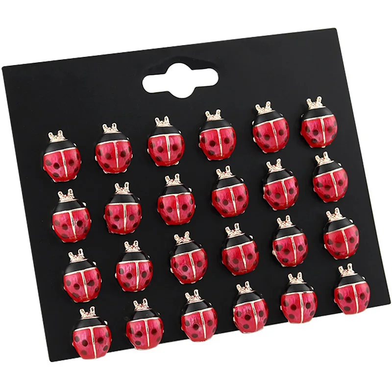 

12 Pairs/set Cute Red Ladybug Stud Earrings Set For Girls Kids Jewelry Gold Metal Insect Enamel Earring For Women Gift Wholesale