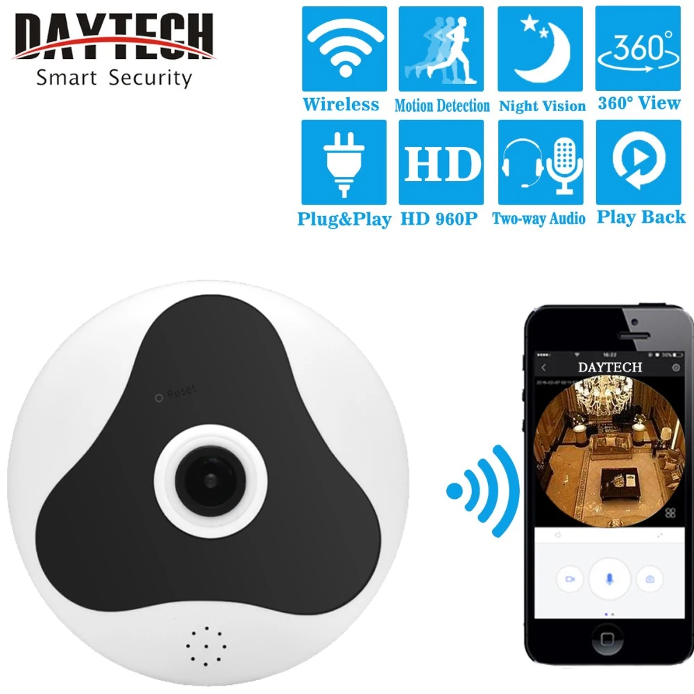 

DAYTECH Wireless IP Camera WiFi HD 960P Home Security Camera 360 degree Panoramic Camera for Baby Monitor/Shop/Cafe/Restaurant